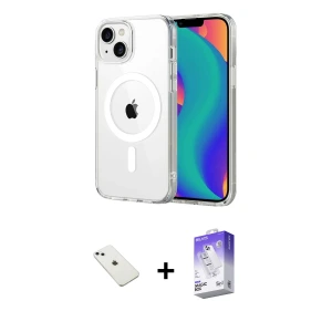 ieg™ iPhone 14 Kılıf Ahenk Minimal Serisi - Siyah Bilvis 5in1 3D Magic Cam Ekran Koruyucu + Diamond Kamera Lens - SABE