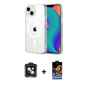 ieg™ iPhone 14 Kılıf Ahenk Minimal Serisi - Siyah Buffer Hayalet Cam Ekran Koruyucu + PVD Metal Kamera Lens - SH