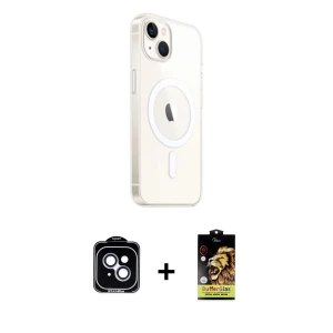 ieg™ iPhone 14 Kılıf Ahenk Yansıma Prime - Siyah Buffer Cam Ekran Koruyucu + PVD Metal Kamera Lens - MI