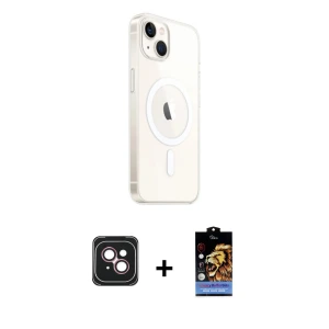 ieg™ iPhone 14 Kılıf Ahenk Yansıma Prime - Siyah Buffer Hayalet Cam Ekran Koruyucu + PVD Metal Kamera Lens - PE
