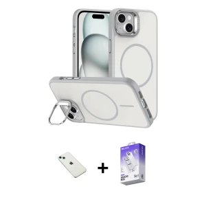 ieg™ iPhone 14 Kılıf Çekirdek Klasik - Siyah Bilvis 5in1 3D Magic Cam Ekran Koruyucu + Diamond Kamera Lens - YL