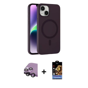 ieg™ iPhone 14 Kılıf Çekirdek Modern Prime - Siyah Buffer Hayalet Cam Ekran Koruyucu + Raze Metal Kamera Lens - SH
