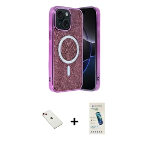 ieg™ iPhone 14 Kılıf Eksen Çizgi - Şeffaf Pasifik Cam Ekran Koruyucu + Diamond Kamera Lens - KI