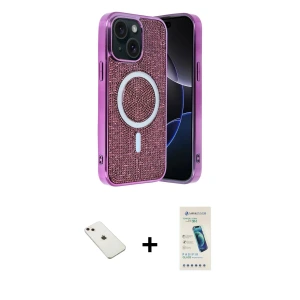 ieg™ iPhone 14 Kılıf Eksen Çizgi - Şeffaf Pasifik Cam Ekran Koruyucu + Diamond Kamera Lens - PE