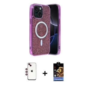 ieg™ iPhone 14 Kılıf Eksen Çizgi - Siyah Buffer Hayalet Cam Ekran Koruyucu + Shine Kamera Lens - KI