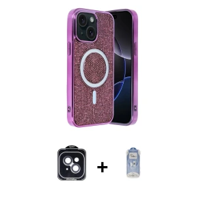 ieg™ iPhone 14 Kılıf Eksen Çizgi - Siyah Joko Magic 5D Cam + PVD Metal Kamera Lens - SH