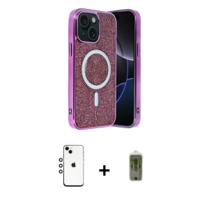 ieg™ iPhone 14 Kılıf Eksen Çizgi - Siyah Joko Magic 5D Hayalet Cam + Shine Kamera Lens - GI