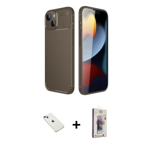 ieg™ iPhone 14 Kılıf Eksen Form Prime - Siyah Bilvis 3D Cam Ekran Koruyucu + Diamond Kamera Lens - KI