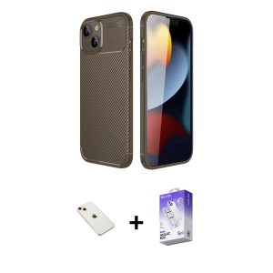ieg™ iPhone 14 Kılıf Eksen Form Prime - Siyah Bilvis 5in1 3D Magic Cam Ekran Koruyucu + Diamond Kamera Lens - KI