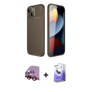 ieg™ iPhone 14 Kılıf Eksen Form Prime - Siyah Bilvis 5in1 5D Magic Hayalet Cam Ekran Koruyucu + Raze Metal Kamera Lens - KI