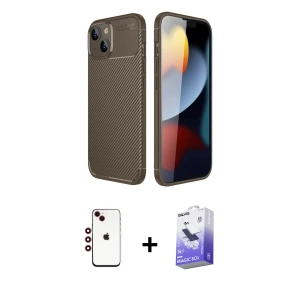 ieg™ iPhone 14 Kılıf Eksen Form Prime - Siyah Bilvis 5in1 5D Magic Hayalet Cam Ekran Koruyucu + Shine Kamera Lens - KI