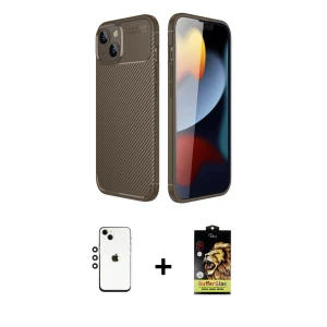 ieg™ iPhone 14 Kılıf Eksen Form Prime - Siyah Buffer Cam Ekran Koruyucu + Shine Kamera Lens - GS