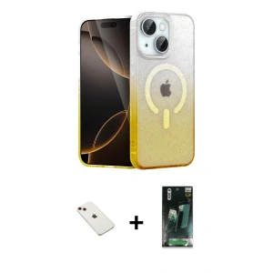 ieg™ iPhone 14 Kılıf Eksen Minimal Özel Seri - Şeffaf 360 Full Body Arka Koruyucu + Diamond Kamera Lens - KI