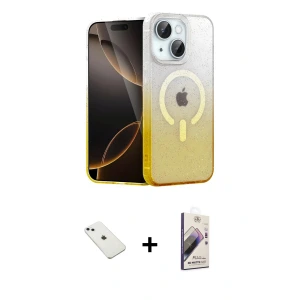ieg™ iPhone 14 Kılıf Eksen Minimal Özel Seri - Siyah Bilvis 3D Mat Cam Ekran Koruyucu + Diamond Kamera Lens - SABE