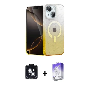 ieg™ iPhone 14 Kılıf Eksen Minimal Özel Seri - Siyah Bilvis 5in1 3D Magic Cam Ekran Koruyucu + PVD Metal Kamera Lens - SH