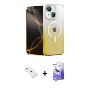 ieg™ iPhone 14 Kılıf Eksen Minimal Özel Seri - Siyah Bilvis 5in1 5D Magic Hayalet Cam Ekran Koruyucu + Diamond Kamera Lens - YL