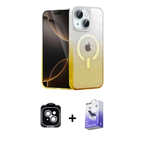 ieg™ iPhone 14 Kılıf Eksen Minimal Özel Seri - Siyah Bilvis 5in1 5D Magic Hayalet Cam Ekran Koruyucu + PVD Metal Kamera Lens - GS
