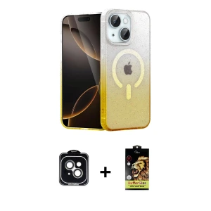 ieg™ iPhone 14 Kılıf Eksen Minimal Özel Seri - Siyah Buffer Cam Ekran Koruyucu + PVD Metal Kamera Lens - YL