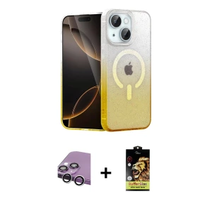 ieg™ iPhone 14 Kılıf Eksen Minimal Özel Seri - Siyah Buffer Cam Ekran Koruyucu + Raze Metal Kamera Lens - GS