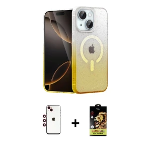 ieg™ iPhone 14 Kılıf Eksen Minimal Özel Seri - Siyah Buffer Cam Ekran Koruyucu + Shine Kamera Lens - KI