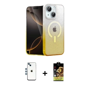 ieg™ iPhone 14 Kılıf Eksen Minimal Özel Seri - Siyah Buffer Cam Ekran Koruyucu + Shine Kamera Lens - MI