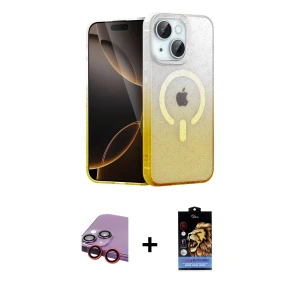 ieg™ iPhone 14 Kılıf Eksen Minimal Özel Seri - Siyah Buffer Hayalet Cam Ekran Koruyucu + Raze Metal Kamera Lens - KI
