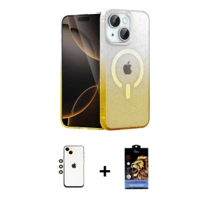 ieg™ iPhone 14 Kılıf Eksen Minimal Özel Seri - Siyah Buffer Hayalet Cam Ekran Koruyucu + Shine Kamera Lens - GD