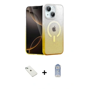 ieg™ iPhone 14 Kılıf Eksen Minimal Özel Seri - Siyah Joko Magic 5D Cam + Diamond Kamera Lens - YL