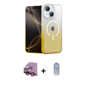 ieg™ iPhone 14 Kılıf Eksen Minimal Özel Seri - Siyah Joko Magic 5D Cam + Raze Metal Kamera Lens - KI