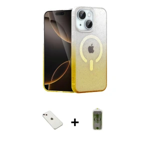ieg™ iPhone 14 Kılıf Eksen Minimal Özel Seri - Siyah Joko Magic 5D Hayalet Cam + Diamond Kamera Lens - PE