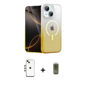 ieg™ iPhone 14 Kılıf Eksen Minimal Özel Seri - Siyah Joko Magic 5D Hayalet Cam + Shine Kamera Lens - GI