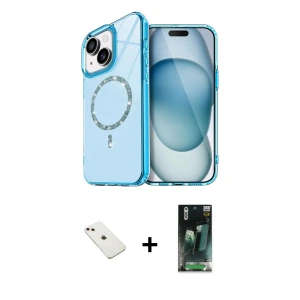 ieg™ iPhone 14 Kılıf Kıvılcım Form Prime - Şeffaf 360 Full Body Arka Koruyucu + Diamond Kamera Lens - PE