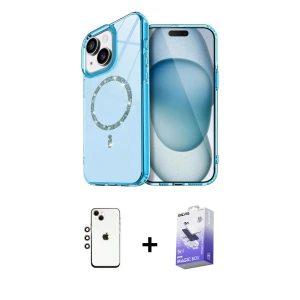 ieg™ iPhone 14 Kılıf Kıvılcım Form Prime - Siyah Bilvis 5in1 5D Magic Hayalet Cam Ekran Koruyucu + Shine Kamera Lens - GI