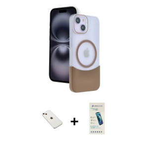 ieg™ iPhone 14 Kılıf Kozmos Form Özel Seri - Şeffaf Pasifik Cam Ekran Koruyucu + Diamond Kamera Lens - PE