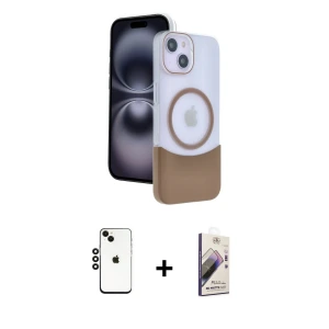 ieg™ iPhone 14 Kılıf Kozmos Form Özel Seri - Siyah Bilvis 3D Mat Cam Ekran Koruyucu + Shine Kamera Lens - SH