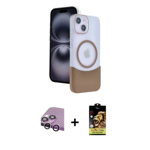 ieg™ iPhone 14 Kılıf Kozmos Form Özel Seri - Siyah Buffer Cam Ekran Koruyucu + Raze Metal Kamera Lens - MR
