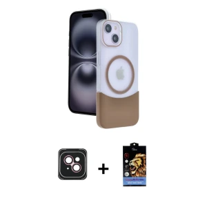 ieg™ iPhone 14 Kılıf Kozmos Form Özel Seri - Siyah Buffer Hayalet Cam Ekran Koruyucu + PVD Metal Kamera Lens - PE