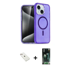 ieg™ iPhone 14 Kılıf Nova Asil Prime - Şeffaf 360 Full Body Arka Koruyucu + Diamond Kamera Lens - PE