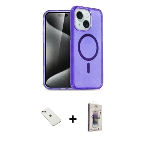 ieg™ iPhone 14 Kılıf Nova Asil Prime - Siyah Bilvis 3D Cam Ekran Koruyucu + Diamond Kamera Lens - PE