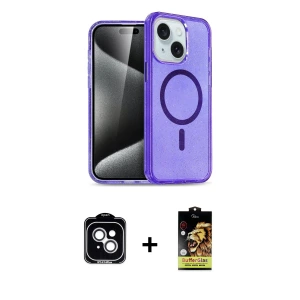 ieg™ iPhone 14 Kılıf Nova Asil Prime - Siyah Buffer Cam Ekran Koruyucu + PVD Metal Kamera Lens - GS