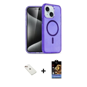 ieg™ iPhone 14 Kılıf Nova Asil Prime - Siyah Buffer Hayalet Cam Ekran Koruyucu + Diamond Kamera Lens - KI