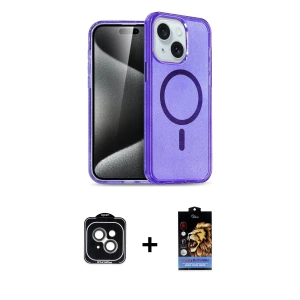 ieg™ iPhone 14 Kılıf Nova Asil Prime - Siyah Buffer Hayalet Cam Ekran Koruyucu + PVD Metal Kamera Lens - YL