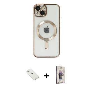 ieg™ iPhone 14 Kılıf Nova Işık Özel Seri - Siyah Bilvis 3D Cam Ekran Koruyucu + Diamond Kamera Lens - PE