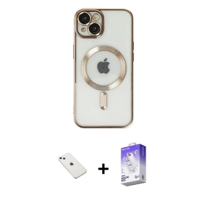 ieg™ iPhone 14 Kılıf Nova Işık Özel Seri - Siyah Bilvis 5in1 3D Magic Cam Ekran Koruyucu + Diamond Kamera Lens - PE