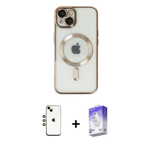 ieg™ iPhone 14 Kılıf Nova Işık Özel Seri - Siyah Bilvis 5in1 3D Magic Cam Ekran Koruyucu + Shine Kamera Lens - GD
