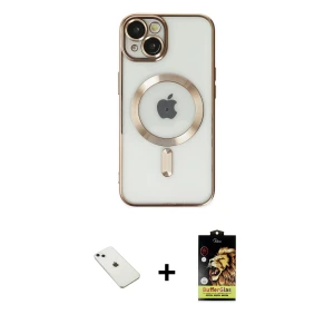 ieg™ iPhone 14 Kılıf Nova Işık Özel Seri - Siyah Buffer Cam Ekran Koruyucu + Diamond Kamera Lens - SABE