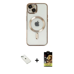 ieg™ iPhone 14 Kılıf Nova Işık Özel Seri - Siyah Buffer Cam Ekran Koruyucu + Diamond Kamera Lens - YL