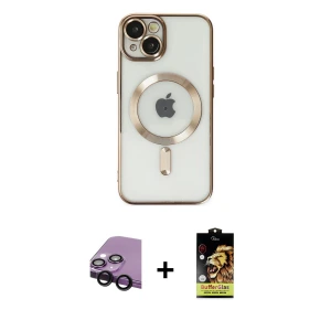 ieg™ iPhone 14 Kılıf Nova Işık Özel Seri - Siyah Buffer Cam Ekran Koruyucu + Raze Metal Kamera Lens - SH
