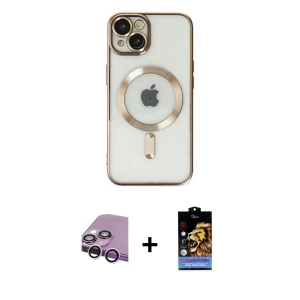 ieg™ iPhone 14 Kılıf Nova Işık Özel Seri - Siyah Buffer Hayalet Cam Ekran Koruyucu + Raze Metal Kamera Lens - MR