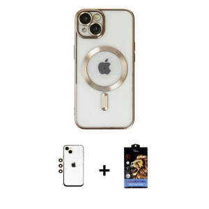 ieg™ iPhone 14 Kılıf Nova Işık Özel Seri - Siyah Buffer Hayalet Cam Ekran Koruyucu + Shine Kamera Lens - GD